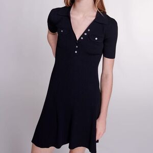 Maje Black Ribbed Knit Mini Dress 38
